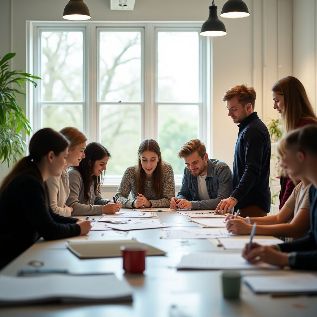 Estudiantes trabajando en proyectos colaborativos